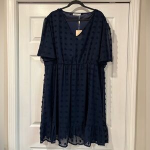 Keluummi Plus Size Wedding Guest Midi Swiss Dot Dress